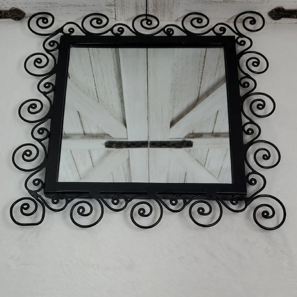Elegant Black Wrought Iron Wall Mirror with Swirls